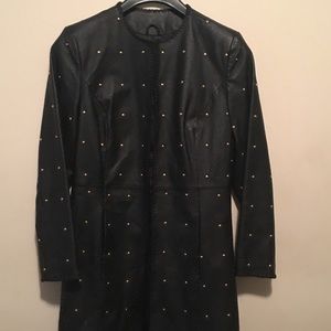 Long, Black, Gold Beaded Leather Jacket